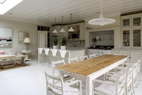 Annabel's House - dining room,floor - light,floor - wooden,country,kitchen,kitchen island,wood panneling