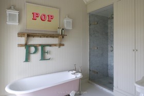 Bazeley House - bath -  roll top,bathroom,shower,wood panneling