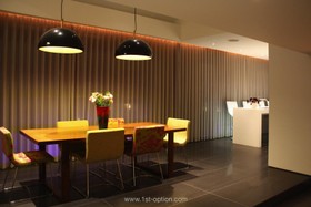City Penthouse - dark colours,dining room,floor - dark,floor - tiled,modern