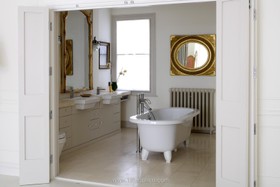 Creffield - bath -  roll top,bathroom,floor - light,floor - tiled,mirror