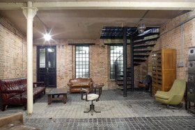 The Depot - floor - tiled,floor - concrete,staircase,staircase - spiral,exposed brick,floor - dark