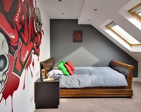 Evans Place - antique bed,attic,bedroom,floor - carpet,graffiti