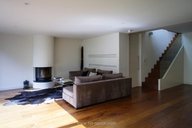 Heath House - living room,floor - wooden,fireplace,modern,fireplace - working,floor - dark