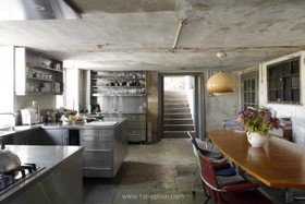 Henry VIII Boathouse - floor - tiled,floor - concrete,kitchen,distressed walls