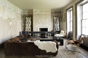 Henry VIII Boathouse - living room,distressed walls,fireplace