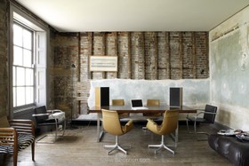 Henry VIII Boathouse - floor - wooden,office,distressed walls,exposed brick,floor - dark