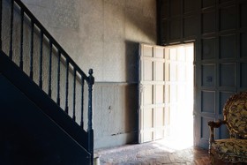 The House - wallpaper,staircase,wood panneling