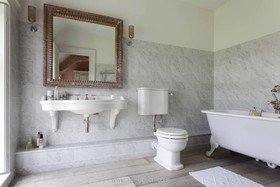 Limestone - bath -  roll top,bathroom,mirror,floor - wooden