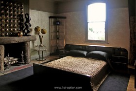Lordship Park - bedroom,wallpaper,floor - carpet,dark colours,retro/vintage,quirky,fireplace