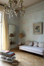 Mapesbury Road - antique furniture,bright colours,floor - light,floor - wooden,living room,retro/vintage,wallpaper,shabby chic