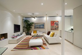 Mews - fireplace,floor - light,floor - tiled,living room,minimalistic,modern