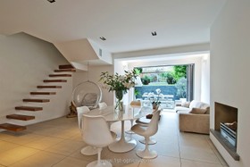 Mildmay - dining room,floor - light,floor - tiled,modern,staircase,minimalistic