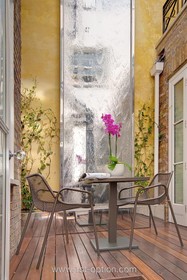 Montagu House - terrace/patio,metallic,floor - wooden,exposed brick,floor - dark,modern