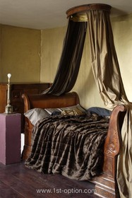 Oriel - antique bed,antique furniture,floor - dark,floor - wooden,dark colours