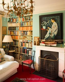 The Oval - living room,bright colours,fireplace,period
