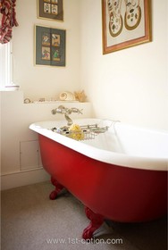 The Oval - bath -  roll top,bathroom,bright colours,period