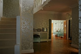Pinewood House - floor - light,floor - wooden,hallway,modern,staircase,wallpaper