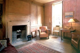Princelet Street - antique furniture,period,fireplace - working,fireplace,floor - dark,floor - wooden,living room,wood panneling