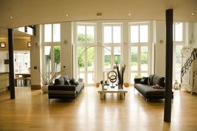 River House - living room,floor - wooden,french doors,modern
