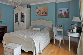 Rococo - antique bed,antique furniture,bedroom,bright colours,floor - light,floor - wooden