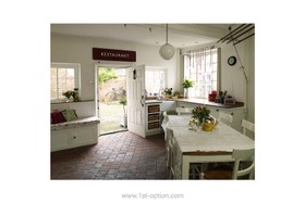 Rose Villa - dining room,shabby chic,floor - dark,floor - tiled