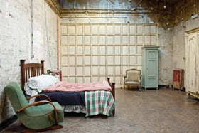 Ruby House - antique furniture,bedroom,derelict,exposed brick,floor - dark,floor - wooden,wood panneling