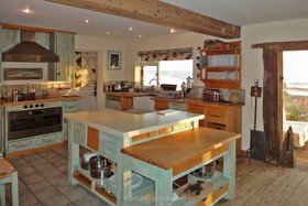 Seascape - bright colours,floor - light,floor - tiled,kitchen island,kitchen