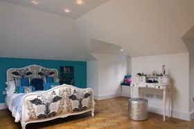 Strawberry Vale - antique bed,antique furniture,bedroom,bright colours,floor - wooden