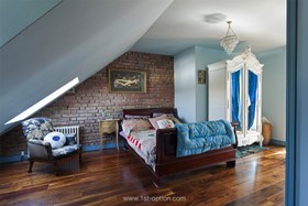 Willesden - attic,bedroom,bright colours,exposed brick,floor - dark,floor - wooden