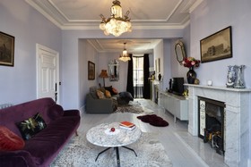 Willesden - children's bedroom,fireplace,floor - dark,floor - wooden,mirror,period,wallpaper