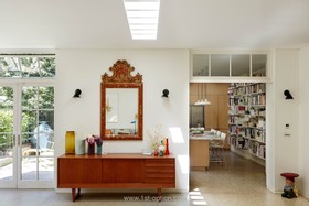 Feasts - modern kitchen island tiled floor games room exposed brick library bathtub - thumbnail