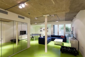 Feasts - modern kitchen island tiled floor games room exposed brick library bathtub - thumbnail