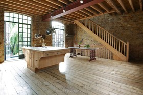 First Option Studio - studio exposed brick rustic kitchen island with hob moveable island shoreditch studio central london studios - thumbnail