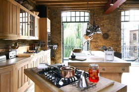 First Option Studio - studio exposed brick rustic kitchen island with hob moveable island shoreditch studio central london studios - thumbnail