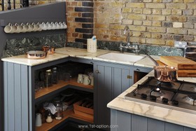 First Option Studio - studio exposed brick rustic kitchen island with hob moveable island shoreditch studio central london studios - thumbnail